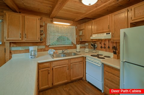 Full Kitchen in Rustic 2 Bedroom Cabin - A Hummingbird Hideaway