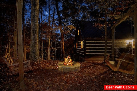 Rustic Cabin with Outdoor Fire Pit and Swings - Mountain Moonlight