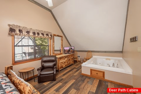 Master Bathroom with Jacuzzi and Flatscreen TV - Appalachian Bear Den