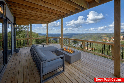 Luxurious fire pit at cabin with mountain views - A Castle in the Clouds