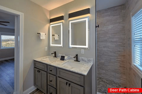 Cabin with double sinks in Master Bathroom - A Castle in the Clouds