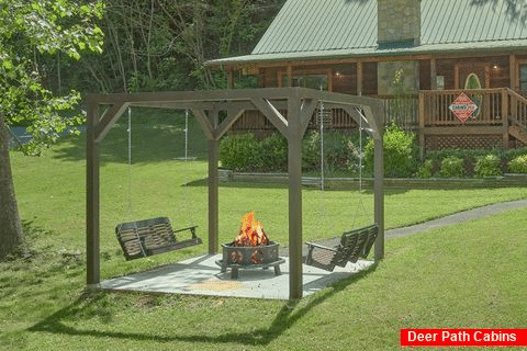 Fire Pit with swings at premium 2 bedroom cabin - Absolute Heaven