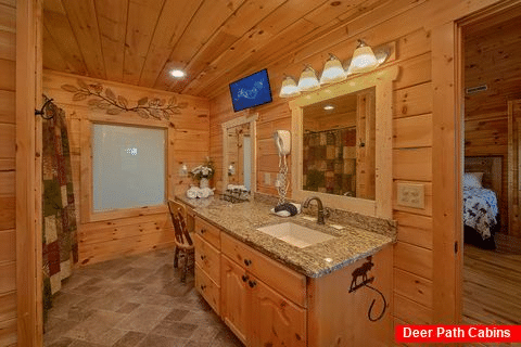 Master Bath with TV in 2 bedroom cabin - Chocolate Moose