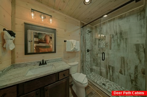 Cabin Master Bath with luxurious walk in shower - Never Gonna Leave