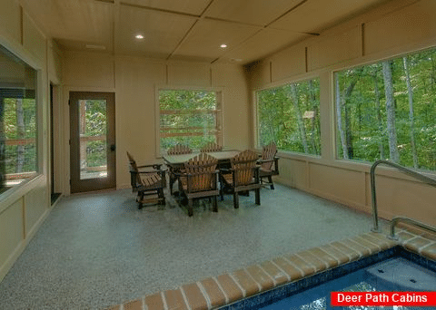 Indoor pool and picnic table at 4 bedroom cabin - Never Gonna Leave