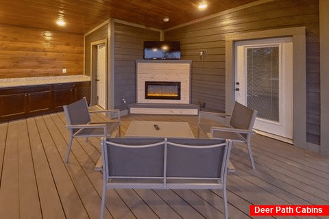 Outdoor TV with Fireplace on Upper Balcony - All Ya Need