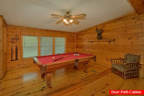 Pool table game room in 3 bedroom cabin rental - A Step Away