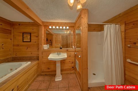 Private Bath and Jacuzzi in 3 bedroom cabin - A Step Away